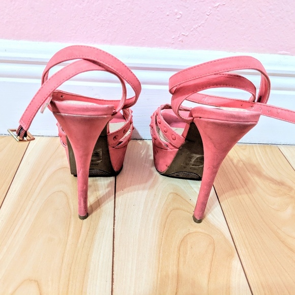 ShoeDazzle Coral Sandal Stiletto Heels with Studd - Picture 3 of 7